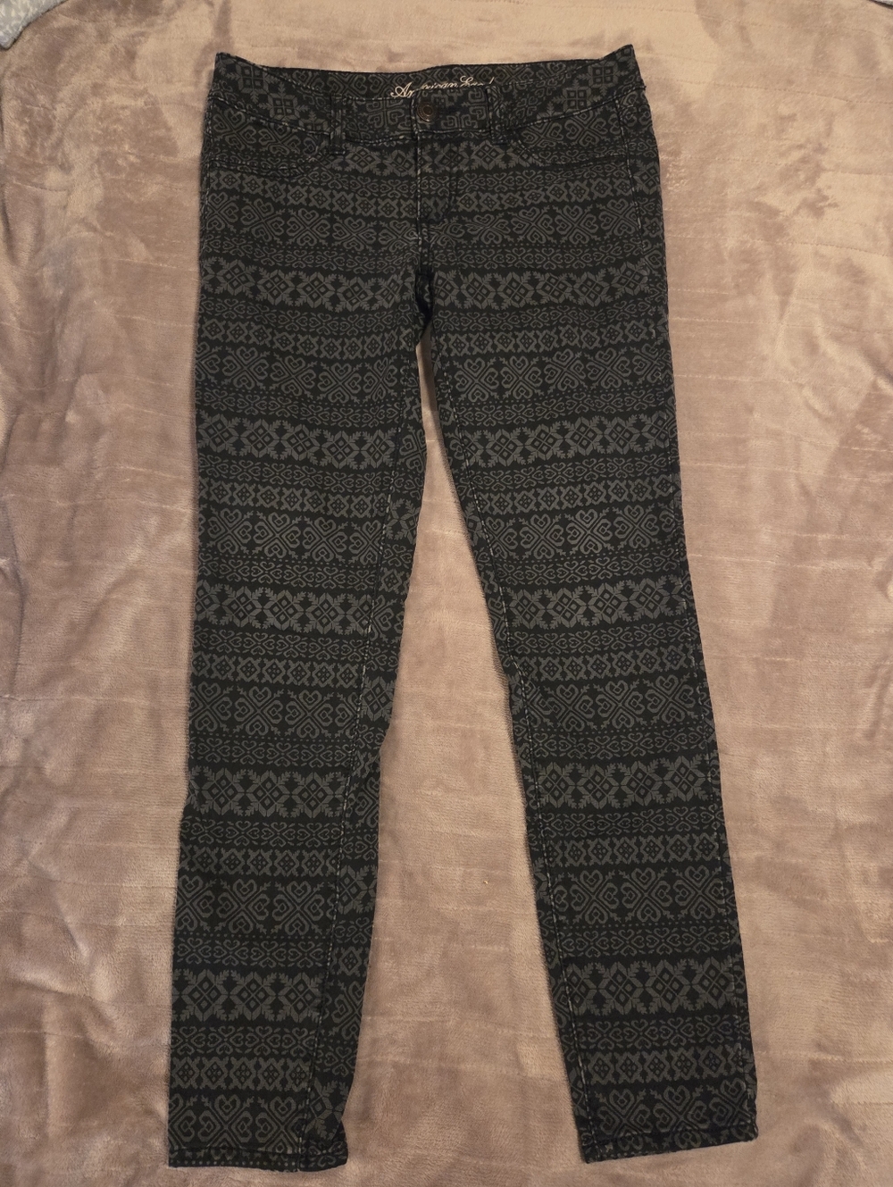 American Eagle Womens Printed Black & Gray Patterned Women's Slim Pants